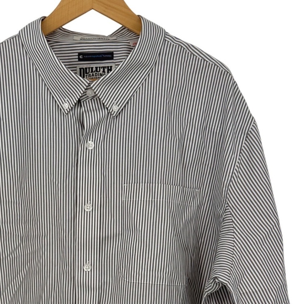 Duluth Trading Co Wrinklefighter Shirt Mens 2XL Tall Grey Stripe MagnaReady